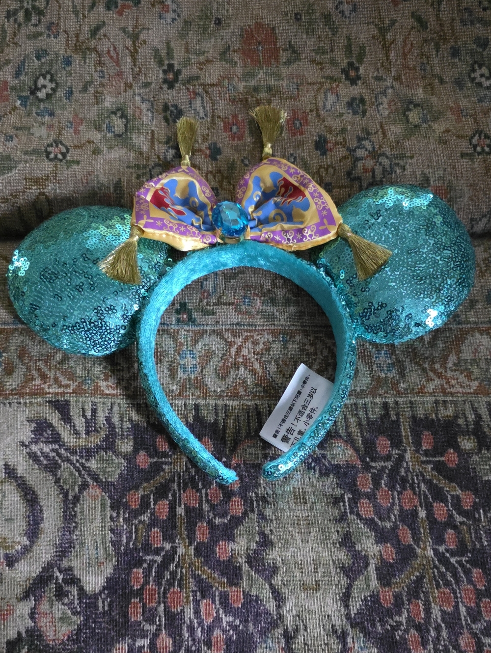 Disney Jasmine Sequin Teal Mouse Ear Headband with Decorative Bow